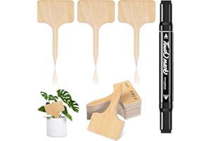 Cozevdnt Pflanzschilder für Draussen, 50 Stück Premium Holz Pflanzenstecker, 6X10CM T-Typ Wetterfest Pflanzenschilder mit 1 Einem Markierungsstift, zum kräuter schilder etiketten pflanzen
