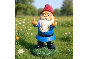 Guidre Nani da giardino da giardino per esterni, nani a doppio dito medio, 14 cm, nani in resina sfacciata, statua per prato, decorazioni all'aperto per patio, regalo di inaugurazione della casa