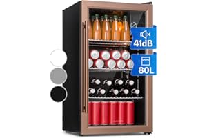 Klarstein XXL Mini Fridge with Glass Door and LED, for Room, Drinks Fridge Small with 3 Shelves, 80 L, Indoor/Outdoor, Quiet and Weatherproof, 3-10 °C