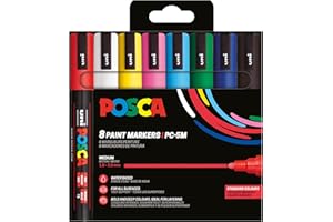 POSCA 182558 - Set de rotuladores POSCA, 8 rotuladores acrílicos PC-5M, rotuladores permanentes con punta redonda de 1,8-2,5 mm