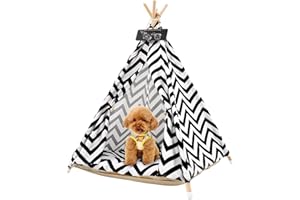 MAYCOLY Tienda De Campaña para Mascotas con Cojín, Tienda De Campaña para Perros y Gatos, Extraíble y Lavable Plegable Casas para Mascotas, Pets Teepee Dog, 70X70X110CM, Rayas Blanco y Negro