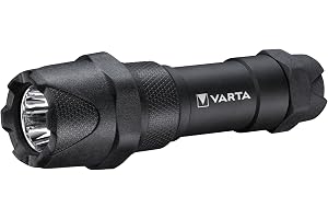 VARTA Ficklampa Indestructible F10 Pro, IP67, IK08, aluminium, stöttålig | 2 ljusnivåer, stötdämpande gummihätta, inkl. 3x AAA Batterier, för vardagen, outdoor och nödsituationer, med stabilt grepp