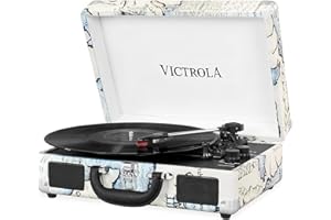 Victrola Journey Portable Record Player - Platine Bluetooth 5.0 avec 3 vitesses, haut-parleurs stéréo intégrés, prise auxiliaire 3,5 mm, impression carte (VSC-550BT)