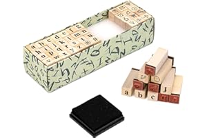 ‎TOPTIME Toptime Buchstaben Stempel, 40 Stück Stempel Set- Kleinbuchstaben und Symbole mit Stempelkissen, Holzstempel mit Aufbewahrungsbox, Alphabet Stempel für Scrapbooking, Journaling, Kartenherstellung