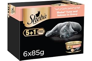 Sheba Flaked Tuna Topped With Salmon Cat Food, 5 Plus 1 Pack (85G X 6 Cans)