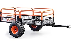 Wiltec Remorque basculante – 2159 x 1219 x 762 mm – capacité 680 kg – avec Grille et Parois amovibles – pour Tondeuse autoportée ATV Jardinage Transport