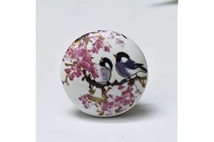 ARTISNO Schöne gelbe und weiße Keramikknäufe für Küchenschränke, Schubladen, Hardware-Knäufe, handgefertigte Knöpfe, Schrankknöpfe, Keramik-Türknäufe, 10 Stück (pink bird)