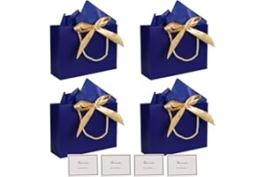 TAIXING 4 sztuki torebek prezentowych, duża torebka prezentowa z wstążkami i chusteczką, torebki na prezenty z uchwytem na urodziny, Boże Narodzenie, ślub, Nowy Rok, święto(Granatowy)