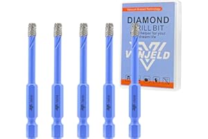 Juego de Brocas Diamante Seco - 5 Piezas 6mm Corona Diamante para Baldosas Porcelana Cerámica Mármol Granito - Vástago Hexagonal de Cambio Rápido con Estuche VENJELD