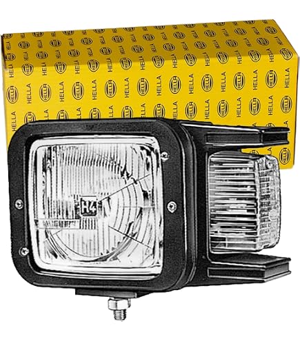 Set 2 Fari Universali H4 Con Freccia Integrata | 12V 60/55W | Per JCB, Merlo, Manitou, Terex, Carrelli Elevatori E Macchine Edili