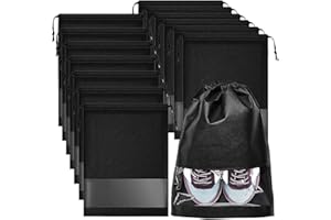 Surlife Sacchetti per Scarpe da Viaggio, Portascarpe Antipolvere Impermeabile, con Finestrella Trasparente, 44x32cm (Nero)