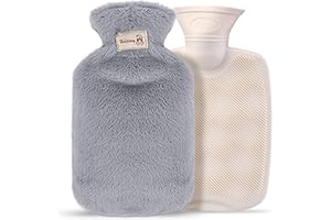 SPORWAY Wärmflasche mit Bezug, Wärmflaschen Kinder Wärmebeutel mit Weicher Plüschbezug Sicher Und Frei Von Schadstoffen Wärmtasche Schnelle Schmerzlinderung für Bauch Rücken Nacken (1000 ML)