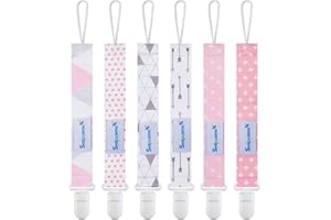 Smlpuame Attaché Tétine pour Bébé - Lot de 6 Pièces, Attache Sucette Multicolore, Accroche Tétine pour Bébé Garçon et Fille(Rose & Gris)