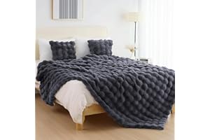 IKALIFE Weiche Kunstfelldecke Kuscheldecke Felloptik - Kunstfell Decke Plüsch Flauschig Felldecke Faux Kaninchenfell Decke Kuscheldecke Fell Bubble Decken für Couch Bett Sofa, 150 x 200 cm Grau