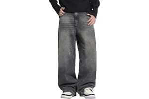 Zewool Jeans Baggy Hip Hop per Uomini,Jeans Skater a Gamba Larga,Pantaloni in Denim a vestibilità Loose,Y2K Streetwear