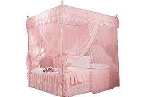 Culnflun Princesa de lujo Cuarto Poste Cortinas de cama, 120mm/150mm, Cama Cornisa Encaje de lujo Encaje 3 Puertas Mesh, Lindo Encaje Princesa Estilo Cómodo Dormir Rosa Amarillo S L Dormitorio (150 *