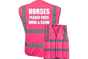 BROOK HI VIS UK Bright Pink High Visibility Vest with White Text HORSES PLEASE PASS WIDE & SLOW- HORSE RIDING By Brook Hi Vis