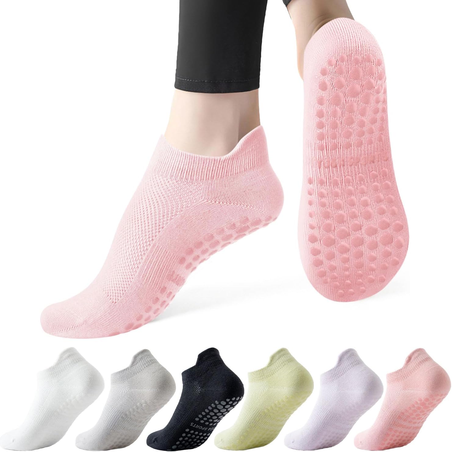 Dzpuhuojz 6 Pares Calcetines Pilates Antideslizantes,Mujer Transpirables Yoga Antideslizantes Calcetines para Pilates Reformer Pilates, Yoga, Ballet, Danza 35-40