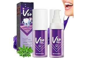 HLIAZJM 2PCS Dentifrice Blanchissant Violet,Dentifrice Correcteur de Couleur V34,Dentifrice Blancheur,Dentifrice V34,Dentifrice Correcteur Violet,Dentifrices de Nettoyage Buccal pour Blanchiment des Dents