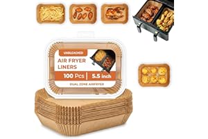 Roe Tenpo Air Fryer Liners, 100Pcs Disposable Baking Parchment Paper, Non-Stick & Greaseproof, Air Fryer Accessories for Ninja AF300UK AF400UK, Salter, Tower and Other Dual Zone Air Fryer