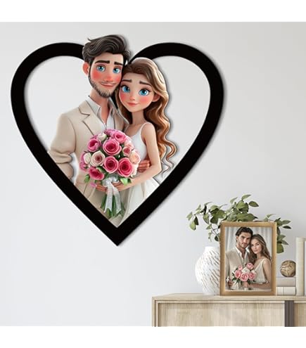 Personalisiertes Cartoon Foto - 3D Holzrahmen Mit Individuellem Bild & Text