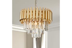 ‎FRIXCHUR FRIXCHUR Gold Crystal Kronleuchter Moderne 3-Tier Flush Mount Deckenleuchte Raindrop 15.7'' LED Pendelleuchte für Esszimmer Wohnzimmer E14