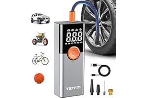 TEFFIM Car Tyre Inflator Air Compressor - Portable Tire Inflator, Car Air Compressor with Digital Pressure Gauge - 150 PSI - Car Tyre Pump with LED Light for Car, Motorcycle, Electric Bike, and Bicycle