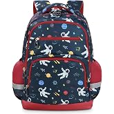wooshwa Lightweight School Backpack for Boys Girls Multi Pockets Reflective Strips, Astronaut, Classic
