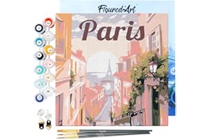 Figured'Art Mini Peinture par Numéro Adulte 20x20cm avec cadre Vue de Paris - Petit Format Kit de Loisir Créatif DIY Numéro d'Art Complet