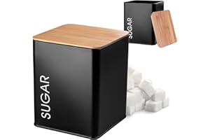KADAX Barattolo in Acciaio Verniciato a Polvere con Chiusura Ermetica, Contenitore con Coperchio per la Conservazione dello Zucchero (Sugar, Nero)