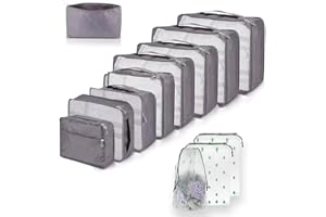 TRAVEL PACKING CUBES 12 PCS Large Packing Cubes for Suitcases Various Sizes Suitcase Organiser Bags Lightweight Waterproof Luggage Organiser Bags (12Pcs Gray)