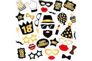 Aurasky 18.Geburtstag Fotobox Accessoires, 34 Stück 18. Geburtstag Photobooth Props Deko, 18 Geburtstag Foto Requisiten Party Deko Geburtstag 18. Geburtstag Deko Birthday Decorations