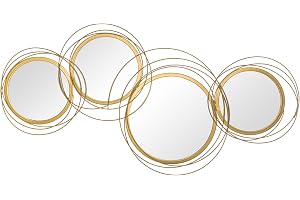 HOMCOM Spegelset för väggdekoration, väggdekoration med 4 runda speglar, vardagsrumsdekoration, väggspegel, hallspegel, väggkonst för sovrum, metall, guld, 107 x 4 x 56 cm