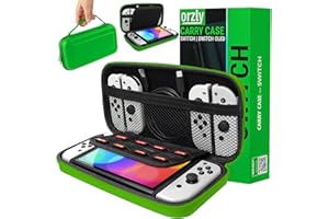 Orzly Tragetasche Kompatibel mit Nintendo Switch und New Switch OLED-Konsole - Schwarze schützende Hülle, Harte tragbare Reisetasche mit Taschen für Zubehör und Spiele