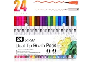 VAKKI Rotuladores Lettering, Rotuladores Doble Punta, 24 Colores Rotuladores Punta Pincel, Rotuladores Acuarelables Brush Pen para Pintar, Caligrafiar, Dibujar, Caricaturizar, Lettering(0.4mm, 1-2mm)