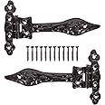 SISI UK Black Antique Style Door Hinges 6-Inch Fancy Vintage Door Hinges for Internal External Doors Old Fashioned Gate Shed T Tee Strap Hinges for Cupboards Wardrobe (Pack of 2).