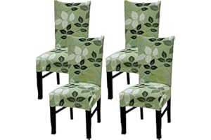 Xundefeng Dining Chair Covers Set of 4 Stretch Slipcovers Elastic Chairs Cover for Kitchen Dining Room Green Leaf