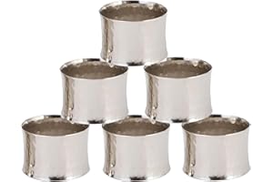 SKAVIJ Handmade Hemmered Napkin Rings Holders Decor Dinner Party Wedding Thanksgiving Christmas Gathering (Silver 6pcs)