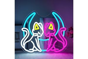Ineonlife Moon Cat Neon Sign Cat Neon Signs Dimmable Colorful Moon Led Signs USB Connectivity Moon Twin Cat Neon Light for Bedroom Living Room Kid's Room Party Club