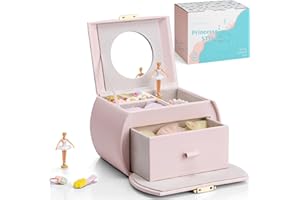 Vlando Caja de música de piel, joyero para niñas con cajones, joyero para niños, bailarina con melodía de canon