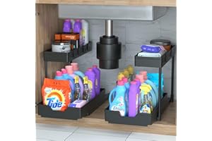 KINGNET Organizador de Fregadero en forma de L, Organizador de Baño, de Gabinete Deslizable de 2 Niveles, Espacio Estrecho para Organizadores y Almacenamiento debajo del Fregadero para Cocina y Baño (PACK 2)