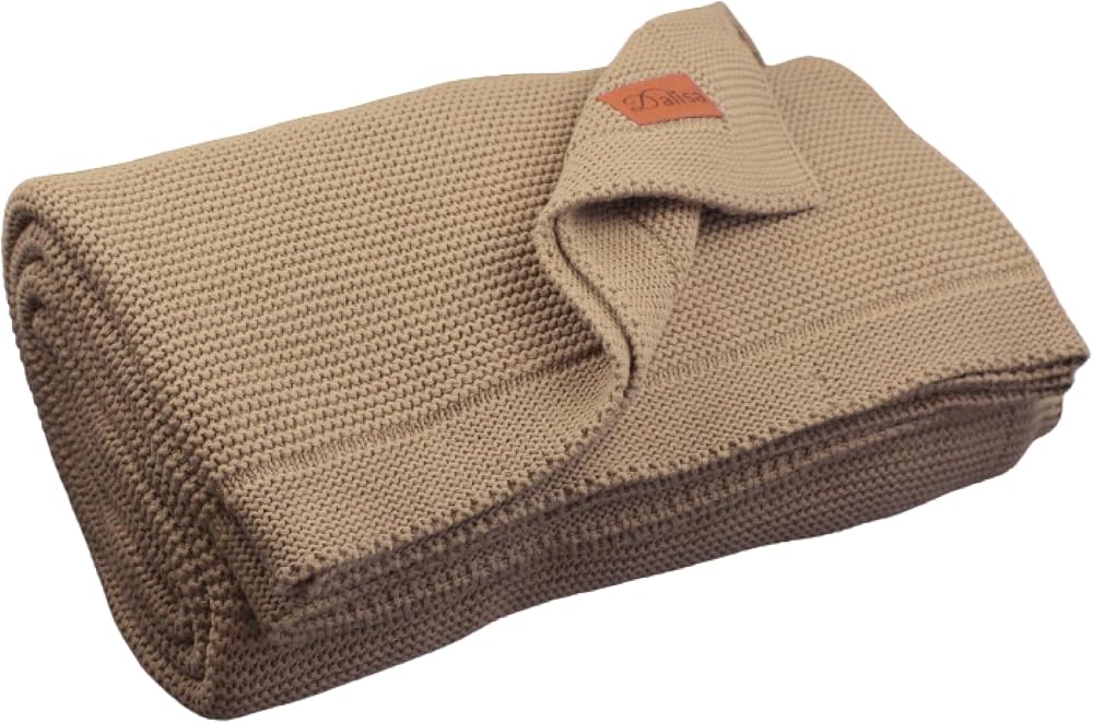 Dalisa%100 Organik Pamuk Örgü Battaniye – GOTS Sertifikalı, Hafif, Nefes Alabilir ve Rahat Yapısıyla Kanepe, Yatak ve Ev Dekorunda Boho Vintage Tarzı (Açık Kahverengi, 130X150)