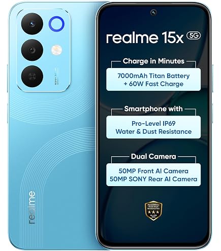 realme 15X 5G Smartphone Aqua Blue 8+128GB, 6.8-inch Screen, 144Hz