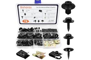 Bohoray 78pcs Karosserieschrauben Set, Auto Body Undertray Fender Schrauben, KFZ Blechmutter Schraube Mutter Clip Kit, Metall U Typ Befestigungsclip für Auto Stoßstange, Undertray, Türverkleidung