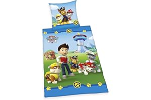 Herding PAW PATROL Bedding Set, Reversible Motif, Duvet Cover 135 x 200 cm, Pillow Case 80 x 80 cm, Cotton/Renforcé