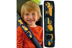 HECKBO 1x Kinder Auto Gurtpolster Gurtschutz mit Baufahrzeuge Motiv - Sicherheitsgurt Polster für Kinder und Babys- Ideal für jeden Gurt Autositzerhöhungen Kinder Fahrradanhänger Flugzeug