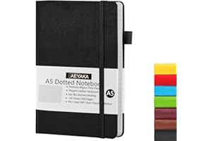 AEYAKA Carnet de Notes A5 Pointillé Bullet Journal Dotted A5 Couverture Rigide et Fermeture élastique Porte-stylo Étui en Cuir PU Papier épais 80 g/m², 15 x 21 cm (Pointé, Noir)