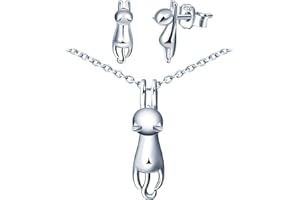 YUMILOK Ensembles de bijoux en argent 925, Collier de chat mignon, Boucles d'oreilles de chat unique, bijoux élégants pour femmes, Cadeau de Noël et Anniversaire