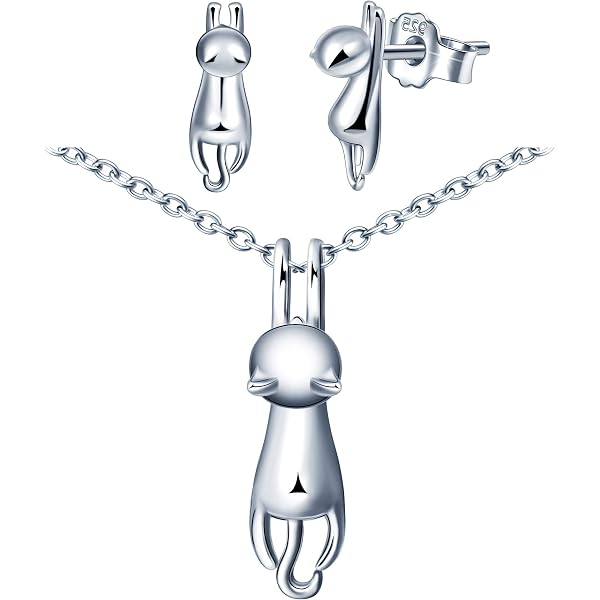 CPSLOVE Parure Collier Et Boucles D'Oreilles Chat Or Rose - Argent 925 Zircon Pour Femmes Et Filles