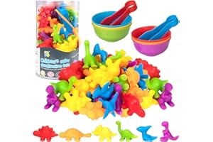 WISPLYE Jeux Montessori 2 3 4 5 Ans, 56 pièces Dinosaure Jouet pour Comptage et Tri Couleur, Jeu Educatif Bébé Classification avec Bol Assorti, Motricité Fine Apprendre pour Enfant Garcon Fille Cadeau